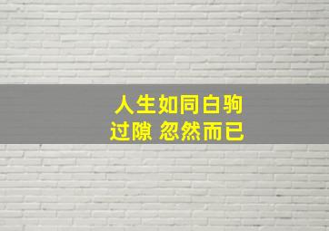 人生如同白驹过隙 忽然而已